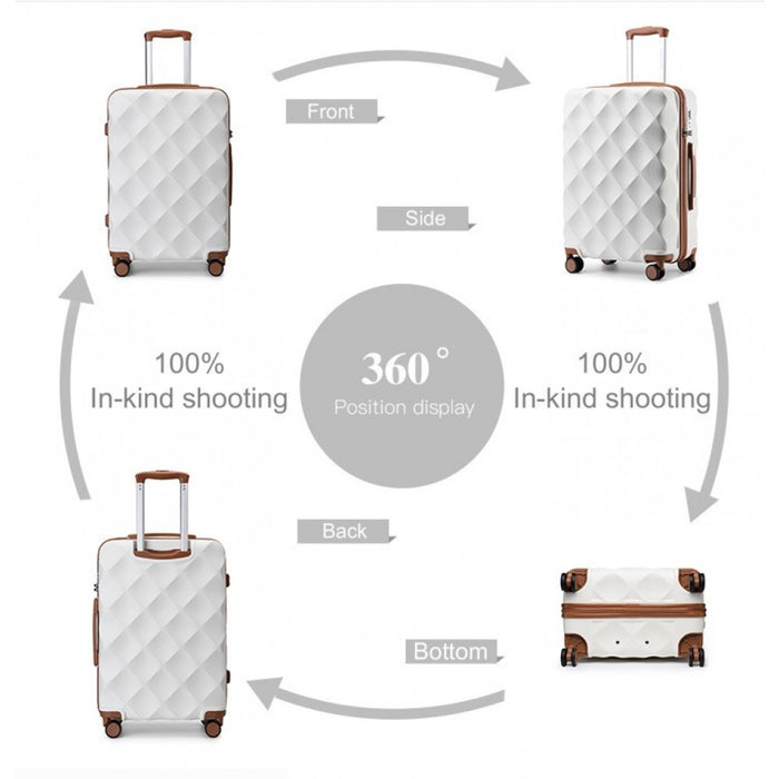 K2395L - British Traveller Ultralight ABS And Polycarbonate Bumpy Diamond 4 Pcs Luggage Set With TSA Lock - Cream