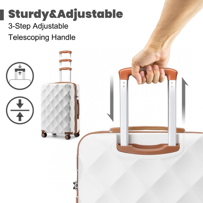 K2395L - British Traveller Ultralight ABS And Polycarbonate Bumpy Diamond 4 Pcs Luggage Set With TSA Lock - Cream