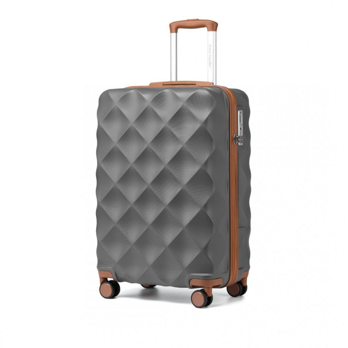 K2395L - British Traveller 20 Inch Ultralight ABS And Polycarbonate Bumpy Diamond Suitcase With TSA Lock - Grey And Brown