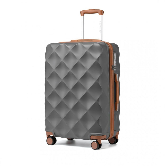 K2395L - British Traveller 24 Inch Ultralight ABS And Polycarbonate Bumpy Diamond Suitcase With TSA Lock - Grey And Brown