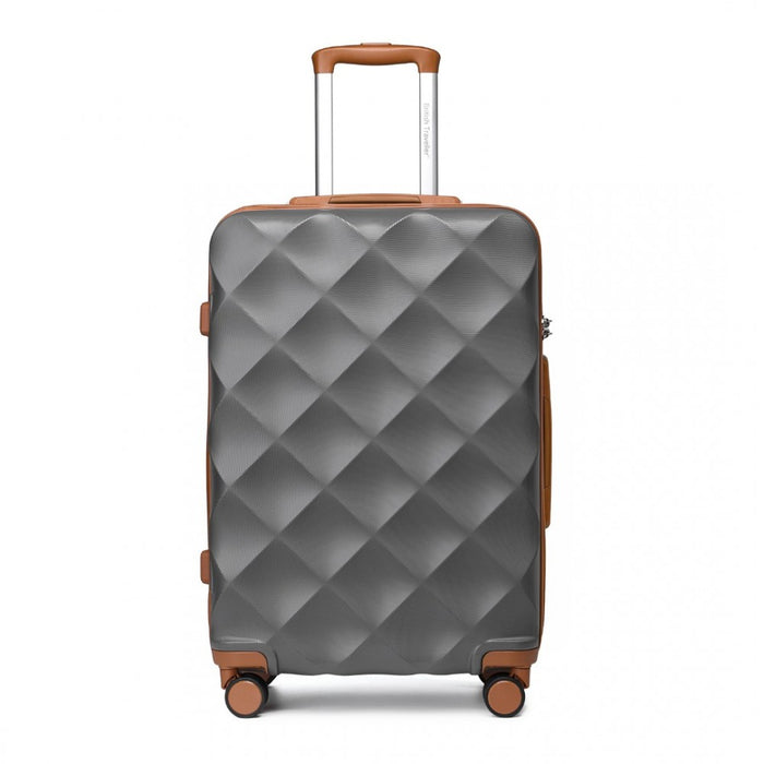 K2395L - British Traveller 24 Inch Ultralight ABS And Polycarbonate Bumpy Diamond Suitcase With TSA Lock - Grey And Brown
