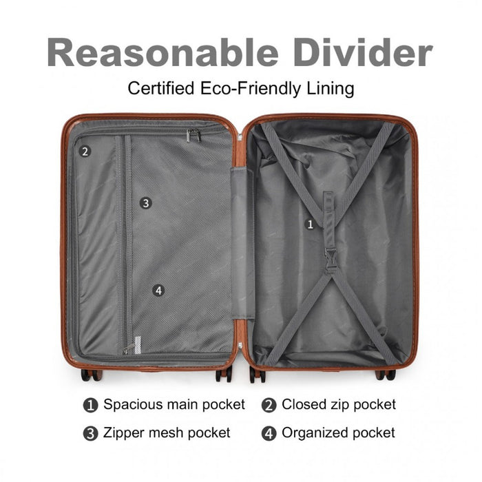 K2395L - British Traveller Ultralight ABS And Polycarbonate Bumpy Diamond 4 Pcs Luggage Set With TSA Lock - Grey And Brown