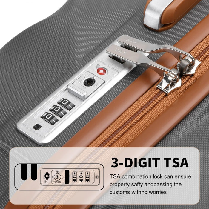 K2395L - British Traveller Ultralight ABS And Polycarbonate Bumpy Diamond 4 Pcs Luggage Set With TSA Lock - Grey And Brown