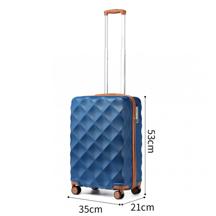 K2395L - British Traveller 20 Inch Ultralight ABS And Polycarbonate Bumpy Diamond Suitcase With TSA Lock - Navy And Brown