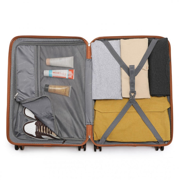 K2395L - British Traveller 28 Inch Ultralight ABS And Polycarbonate Bumpy Diamond Suitcase With TSA Lock - Navy And Brown