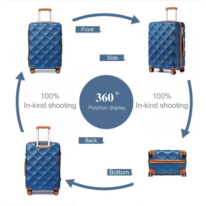 K2395L - British Traveller 28 Inch Ultralight ABS And Polycarbonate Bumpy Diamond Suitcase With TSA Lock - Navy And Brown