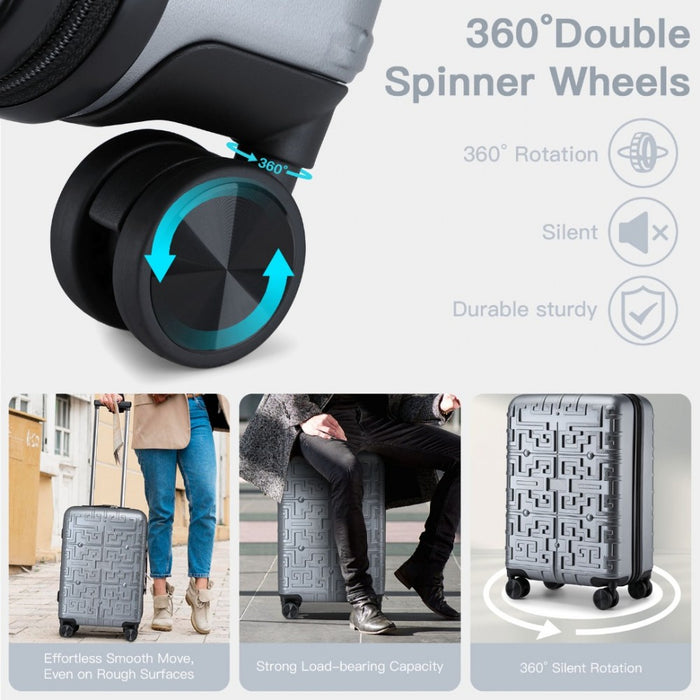 K2396L - Supercase Stylish 20 Inch Carry-On Polypropylene Hardshell Suitcase with Maze Pattern - Silver