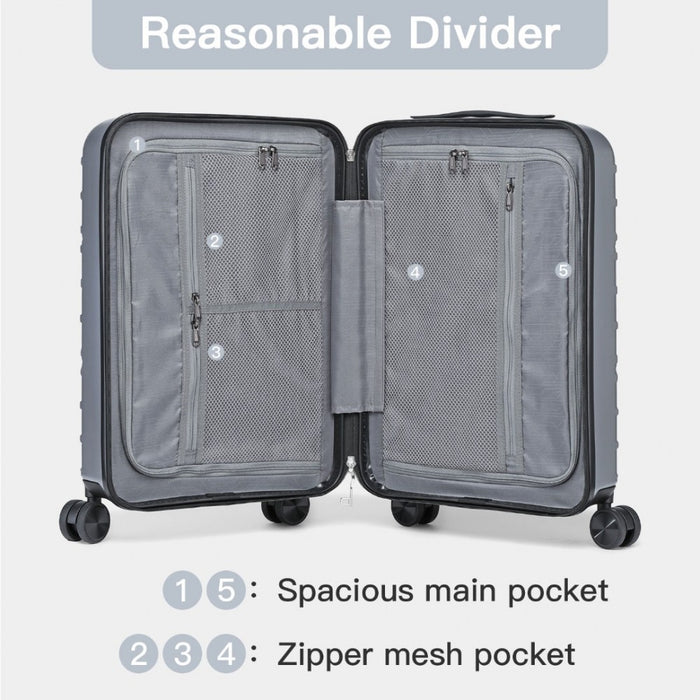 K2396L - Supercase Stylish 20 Inch Carry-On Polypropylene Hardshell Suitcase with Maze Pattern - Silver