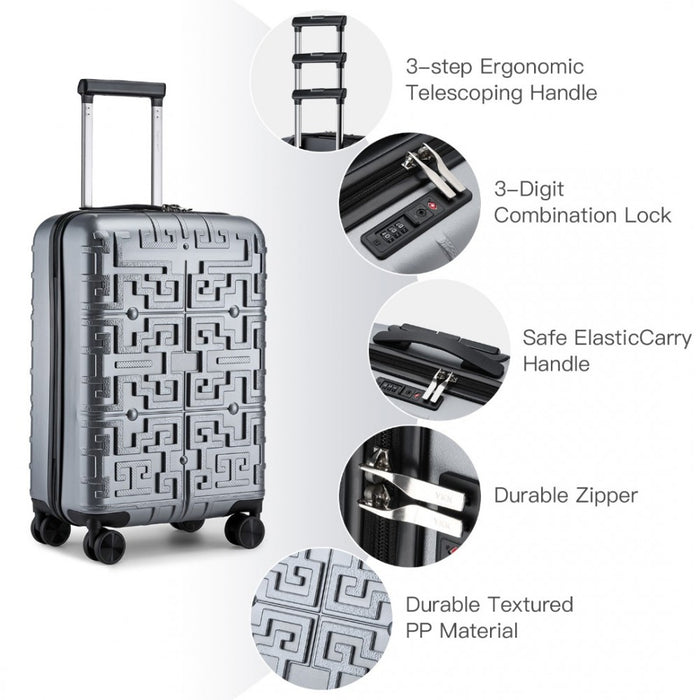 K2396L - Supercase Stylish 20 Inch Carry-On Polypropylene Hardshell Suitcase with Maze Pattern - Silver