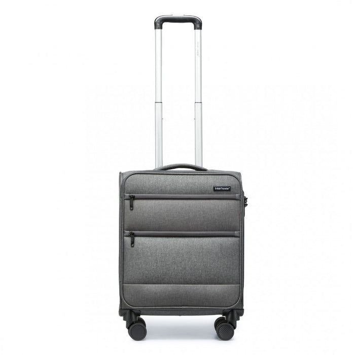 K2397L - British Traveller 20 Inch Lightweight Cabin Carry-On Suitcase with Soft Shell and Laptop Compartment - Grey
