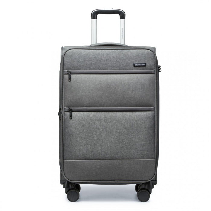 K2397L - British Traveller 24 Inch Lightweight Soft Shell Expandable Suitcase With TSA Lock - Grey