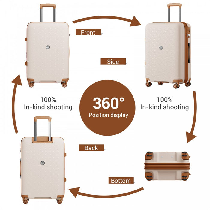 KSK2594 - Kono PP 28-inch Hard Shell Expandable Luggage–Lightweight Suitcase with TSA Lock & Built-in Cup Holder - Beige and Brown