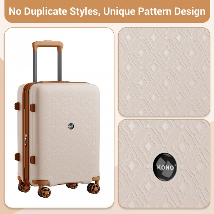 KSK2594 - Kono PP 28-inch Hard Shell Expandable Luggage–Lightweight Suitcase with TSA Lock & Built-in Cup Holder - Beige and Brown