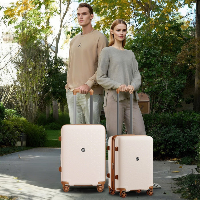 KSK2594 - Kono PP 28-inch Hard Shell Expandable Luggage–Lightweight Suitcase with TSA Lock & Built-in Cup Holder - Beige and Brown