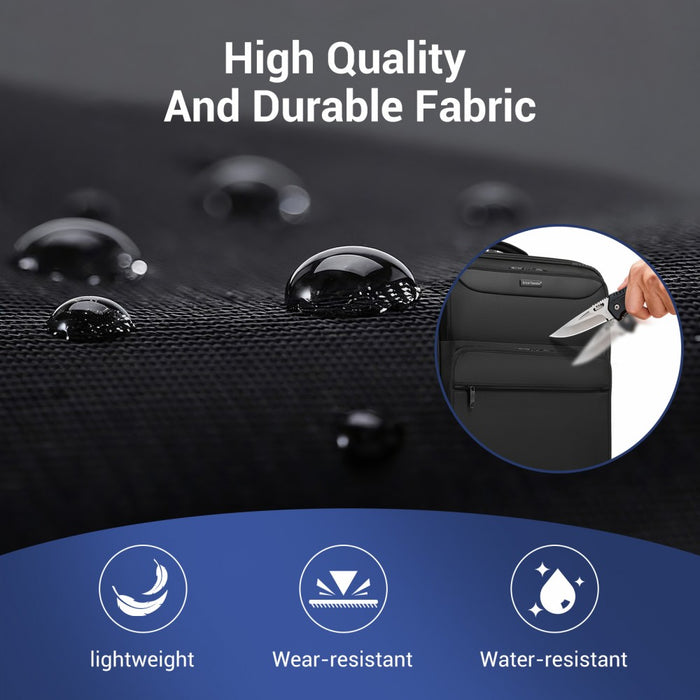 KSB2582 - British Traveller 20-Inch Durable Softshell Suitcase with Front Laptop Compartment, TSA Lock & Silent Spinner Wheels - Black