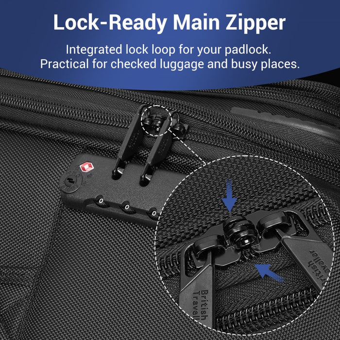 KSB2582 - British Traveller 28-Inch Large Expandable Softshell Suitcase with TSA Lock, Silent Spinner Wheels & Laptop Compartment - Black
