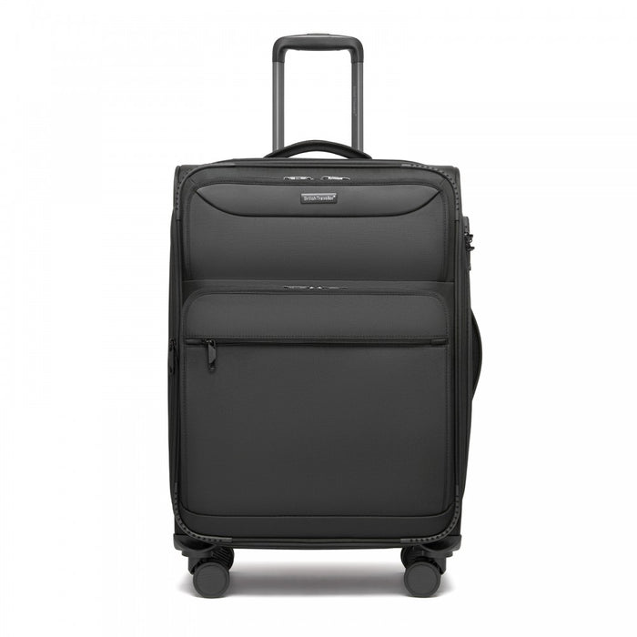 KSB2582 - British Traveller 24-Inch Expandable Softshell Suitcase with TSA Lock, Silent Spinner Wheels & Laptop Compartment - Black