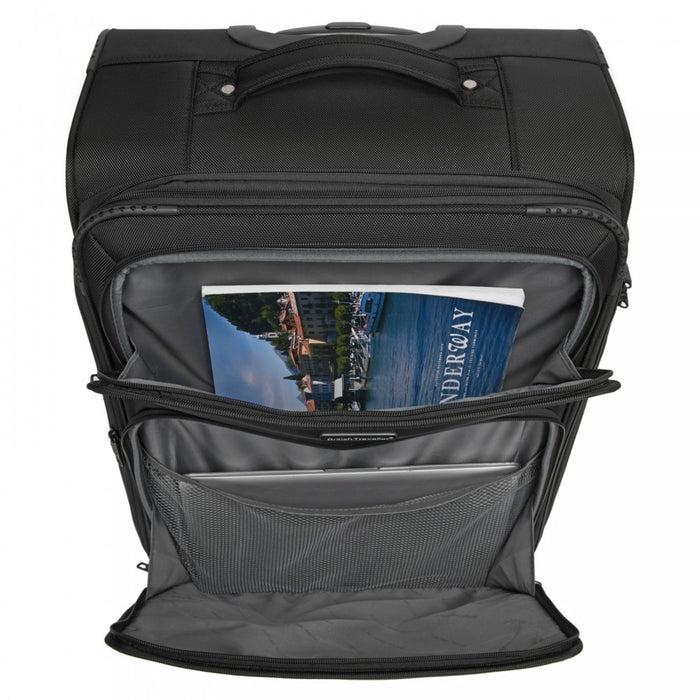 KSB2582 - British Traveller 24-Inch Expandable Softshell Suitcase with TSA Lock, Silent Spinner Wheels & Laptop Compartment - Black