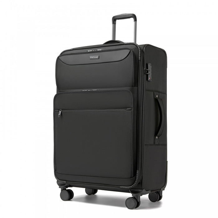 KSB2582 - British Traveller 28-Inch Large Expandable Softshell Suitcase with TSA Lock, Silent Spinner Wheels & Laptop Compartment - Black