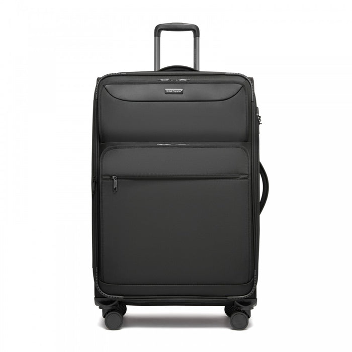 KSB2582 - British Traveller 28-Inch Large Expandable Softshell Suitcase with TSA Lock, Silent Spinner Wheels & Laptop Compartment - Black