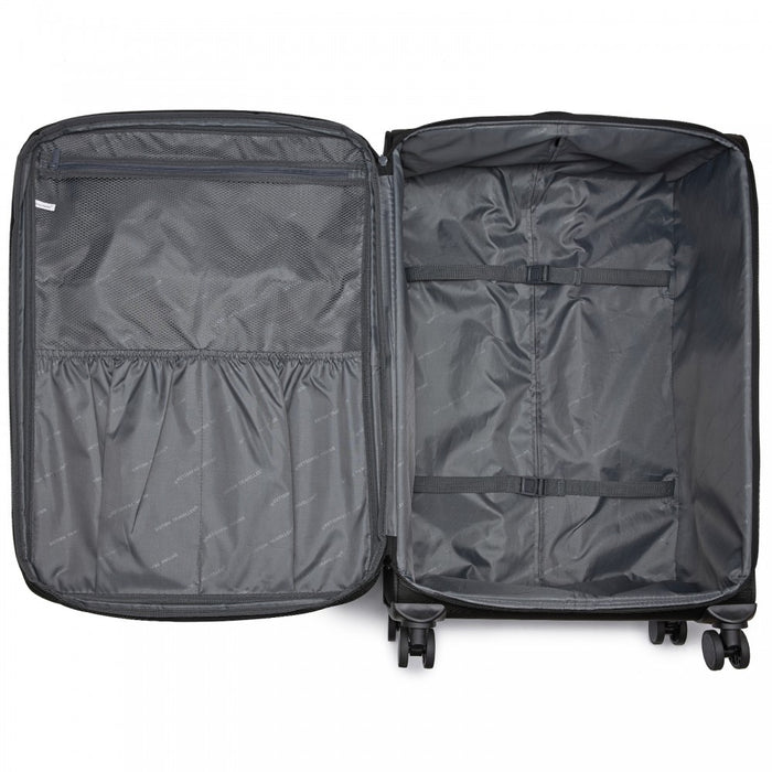 KSB2582 - British Traveller 28-Inch Large Expandable Softshell Suitcase with TSA Lock, Silent Spinner Wheels & Laptop Compartment - Black