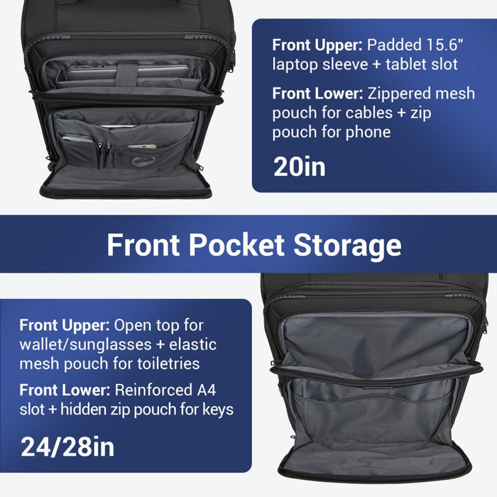 KSB2582 - British Traveller Durable Softshell Suitcase 3-Piece Luggage Set (20/24/28 Inch) with Laptop Compartment - Black