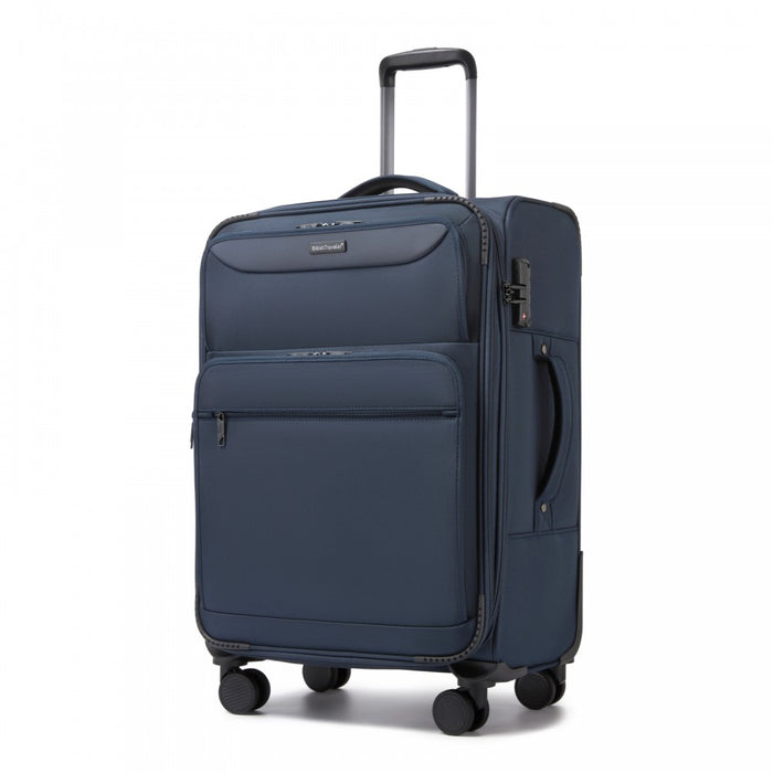 KSB2582 - British Traveller 24-Inch Expandable Softshell Suitcase with TSA Lock, Silent Spinner Wheels & Laptop Compartment - Navy