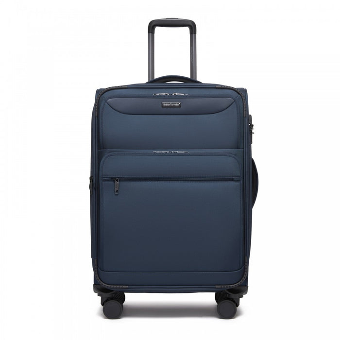 KSB2582 - British Traveller 24-Inch Expandable Softshell Suitcase with TSA Lock, Silent Spinner Wheels & Laptop Compartment - Navy