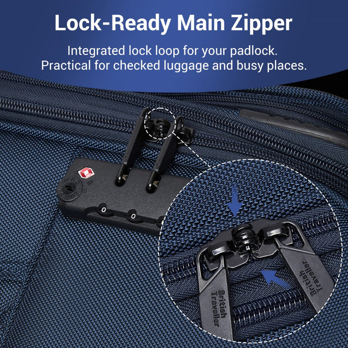 KSB2582 - British Traveller 28-Inch Large Expandable Softshell Suitcase with TSA Lock, Silent Spinner Wheels & Laptop Compartment - Navy