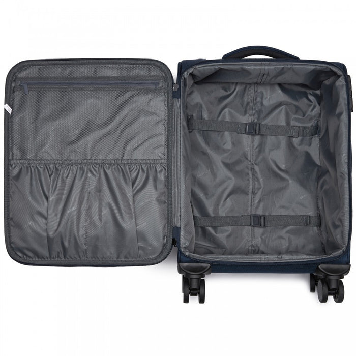 KSB2582 - British Traveller 20-Inch Durable Softshell Suitcase with Front Laptop Compartment, TSA Lock & Silent Spinner Wheels - Navy