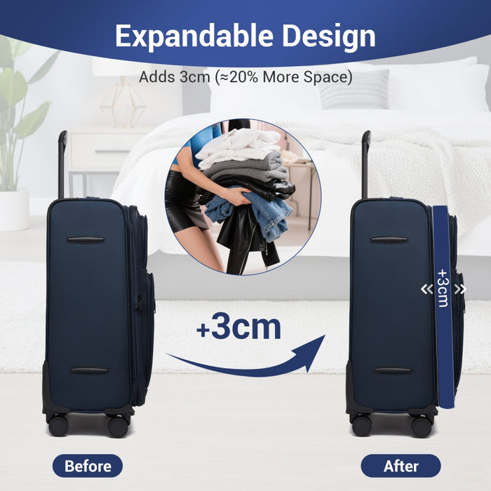 KSB2582 - British Traveller 28-Inch Large Expandable Softshell Suitcase with TSA Lock, Silent Spinner Wheels & Laptop Compartment - Navy