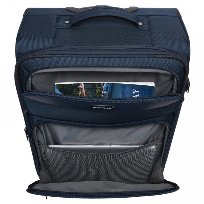 KSB2582 - British Traveller 24-Inch Expandable Softshell Suitcase with TSA Lock, Silent Spinner Wheels & Laptop Compartment - Navy