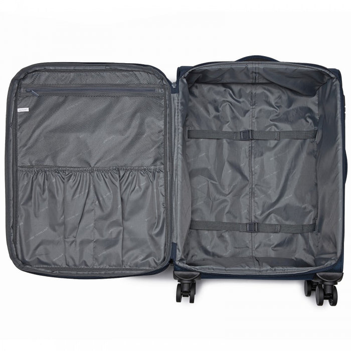 KSB2582 - British Traveller Durable Softshell Suitcase 3-Piece Luggage Set (20/24/28 Inch) with Laptop Compartment - Navy