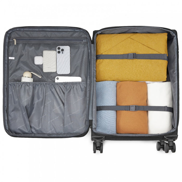 KSB2597 - British Traveller Sleek Tough 24 Inch Travel Soft-Shell Suitcase with Silent TPE Spinners, TSA Security and Expandable Capacity - Black