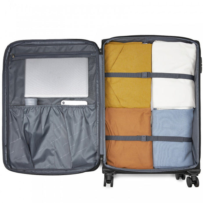 KSB2597 - British Traveller Sleek Tough 28 Inch Travel Soft-Shell Suitcase with Silent TPE Spinners, TSA Security and Expandable Capacity - Black