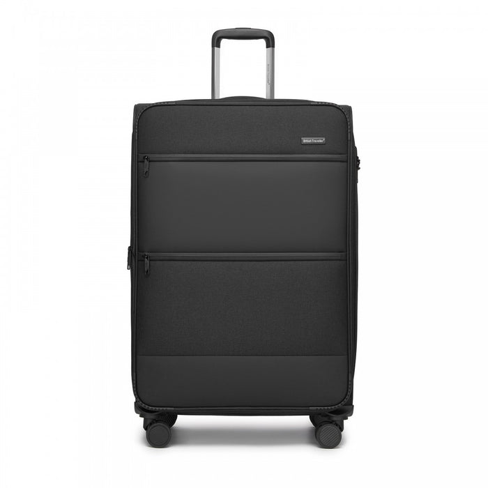 KSB2597 - British Traveller Sleek Tough 28 Inch Travel Soft-Shell Suitcase with Silent TPE Spinners, TSA Security and Expandable Capacity - Black