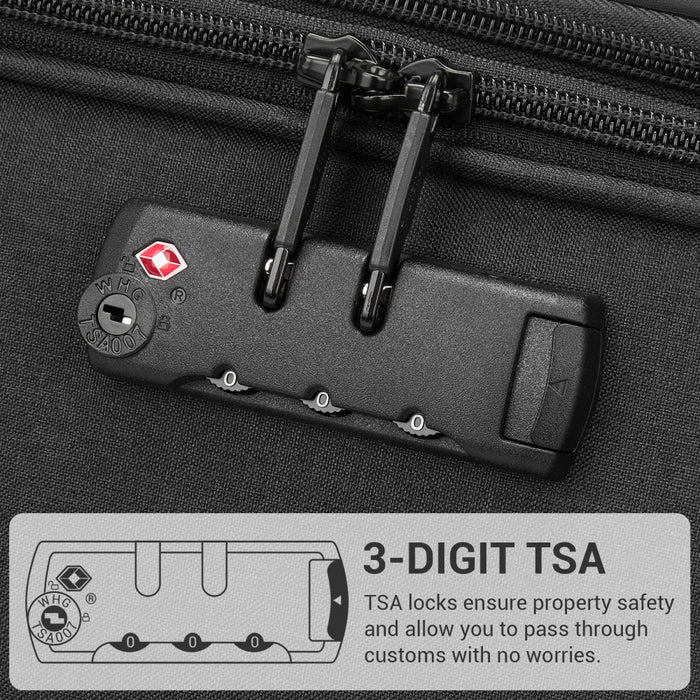 KSB2597 - British Traveller Sleek Tough 28 Inch Travel Soft-Shell Suitcase with Silent TPE Spinners, TSA Security and Expandable Capacity - Black