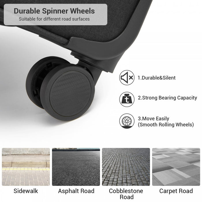 KSB2597 - British Traveller Sleek Tough 28 Inch Travel Soft-Shell Suitcase with Silent TPE Spinners, TSA Security and Expandable Capacity - Black