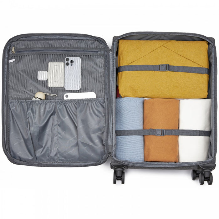 KSB2597 - British Traveller Sleek Tough 24 Inch Travel Soft-Shell Suitcase with Silent TPE Spinners, TSA Security and Expandable Capacity - Grey