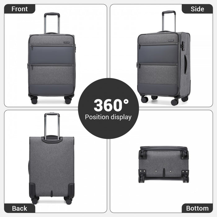 KSB2597 - British Traveller Sleek Tough 20 Inch Travel Soft-Shell Suitcase with Silent TPE Spinners, TSA Security and Laptop Sleeve - Grey
