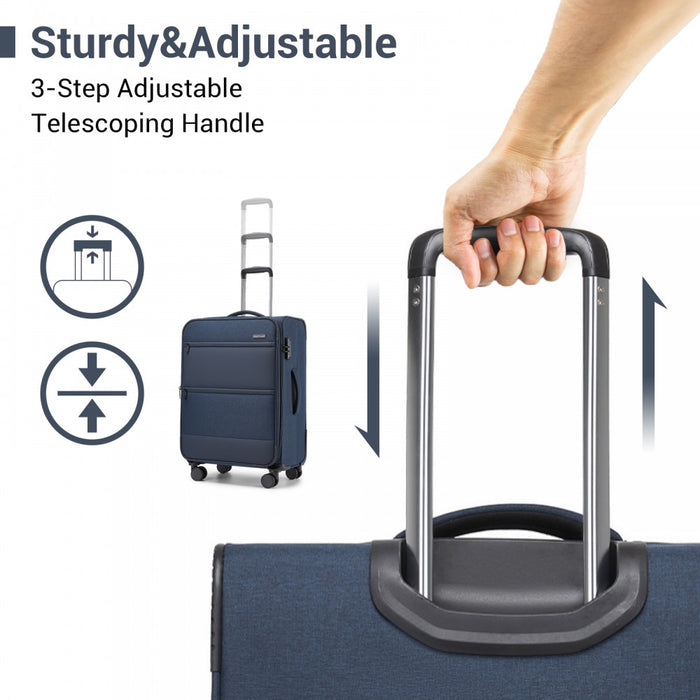 KSB2597 - British Traveller Sleek Tough 28 Inch Travel Soft-Shell Suitcase with Silent TPE Spinners, TSA Security and Expandable Capacity - Navy
