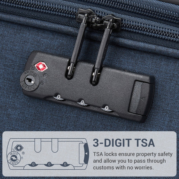 KSB2597 - British Traveller Sleek Tough 20 Inch Travel Soft-Shell Suitcase with Silent TPE Spinners, TSA Security and Laptop Sleeve - Navy