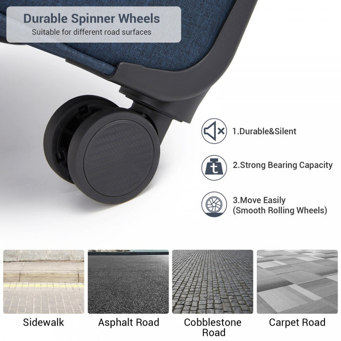 KSB2597 - British Traveller Sleek Tough 28 Inch Travel Soft-Shell Suitcase with Silent TPE Spinners, TSA Security and Expandable Capacity - Navy