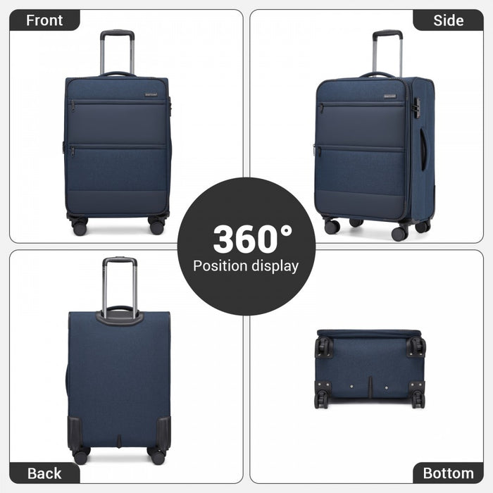 KSB2597 - British Traveller Sleek Tough 20 Inch Travel Soft-Shell Suitcase with Silent TPE Spinners, TSA Security and Laptop Sleeve - Navy