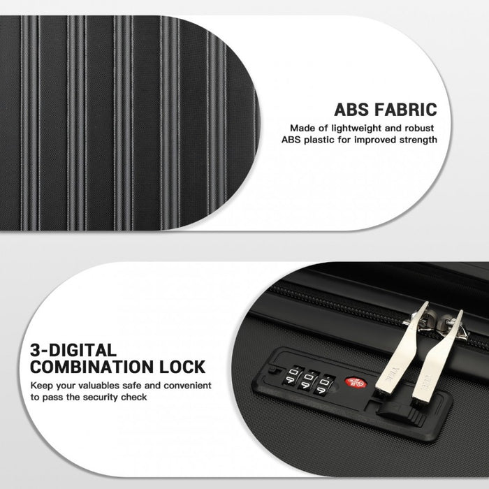 KSK2477 - Kono Premium 3-Piece Vertical Textured Hard-Shell ABS+PC Luggage Set with 3-Digit Lock & TPE Silent Wheels - Black
