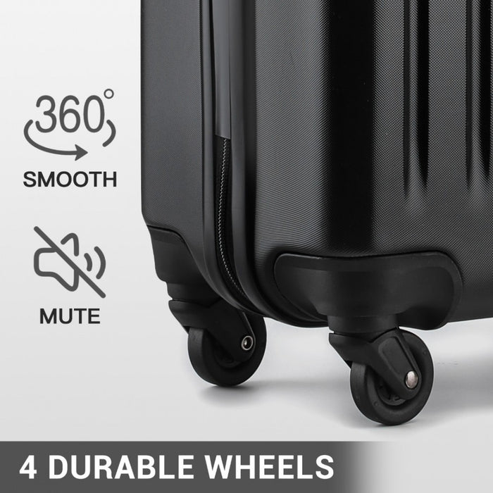 KSK2477 - Kono Premium 3-Piece Vertical Textured Hard-Shell ABS+PC Luggage Set with 3-Digit Lock & TPE Silent Wheels - Black