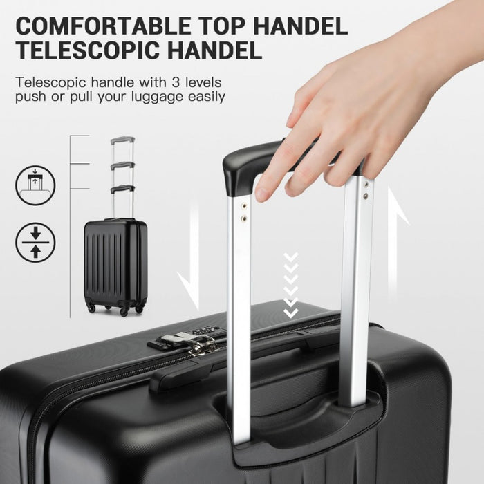 KSK2477 - Kono Premium 3-Piece Vertical Textured Hard-Shell ABS+PC Luggage Set with 3-Digit Lock & TPE Silent Wheels - Black