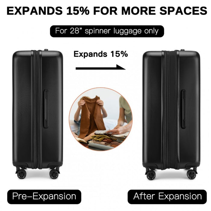 KSK2477 - Kono Premium 3-Piece Vertical Textured Hard-Shell ABS+PC Luggage Set with 3-Digit Lock & TPE Silent Wheels - Black