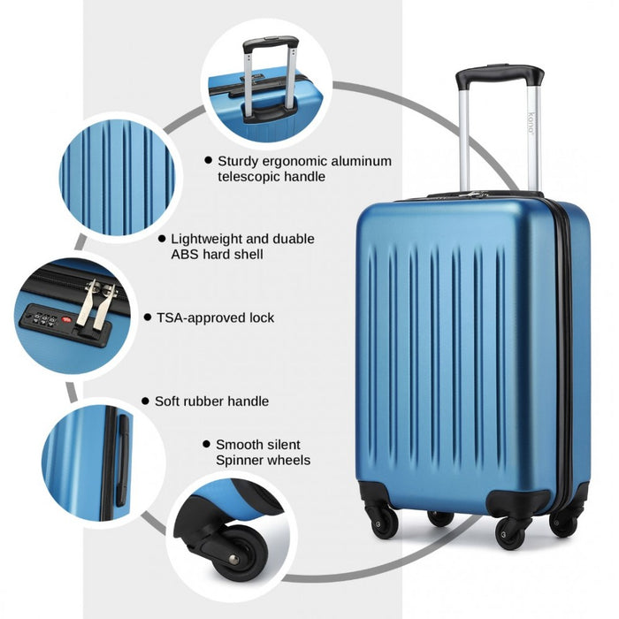 KSK2477 - Kono Durable 20 Inch Lightweight ABS+PC Vertical Textured Carry-On Suitcase with Secure 3-Digit Lock - Navy