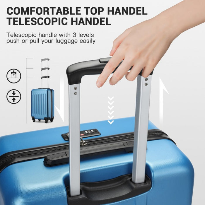 KSK2477 - Kono Durable 20 Inch Lightweight ABS+PC Vertical Textured Carry-On Suitcase with Secure 3-Digit Lock - Navy